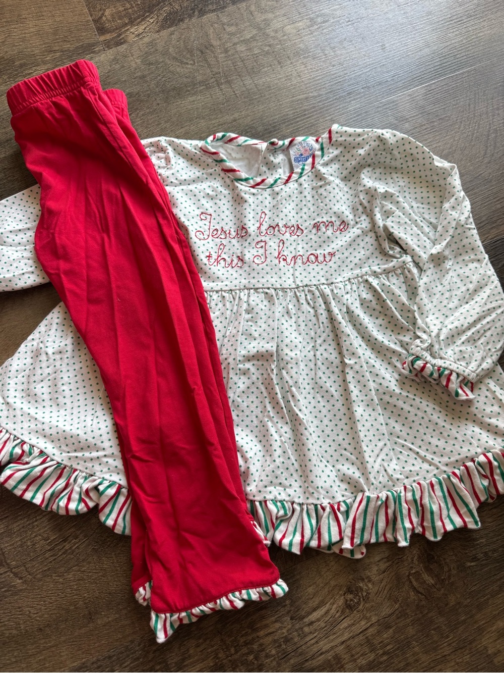 Girls' Christmas Dot Ruffle Set - Red & White
